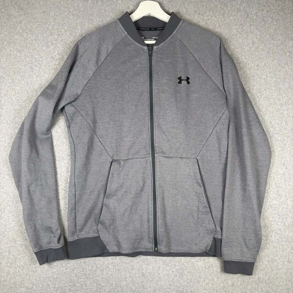 Under Armour Mens Size Large Fitted Full Zip Front Performance Jacket Gray Black